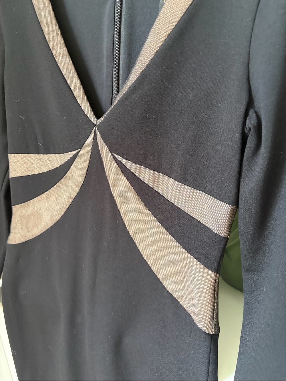 BCBGMaxAzria Black Dress with Taupe Contrast Panels - Picture 3 of 5